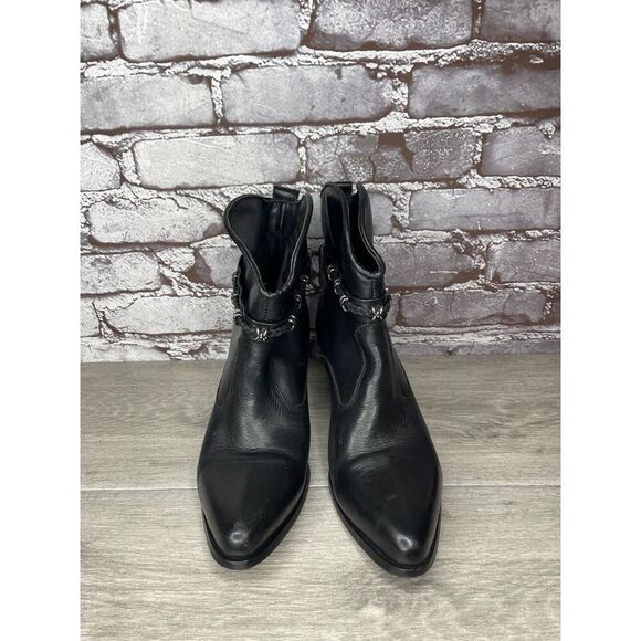 DINGO Black Leather Western Studded Ankle Heel Booties Women Sz 8.5M US/39EU - Picture 4 of 16